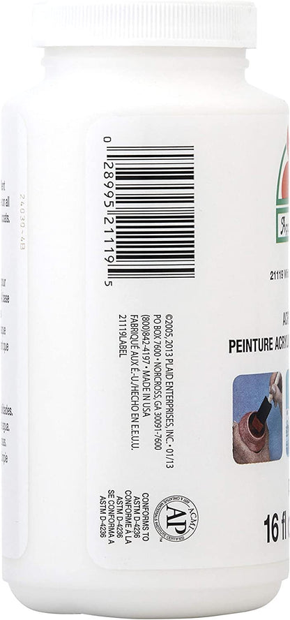 Apple Barrel Acrylic Paint in Assorted Colors (16 Ounce), 21119 White