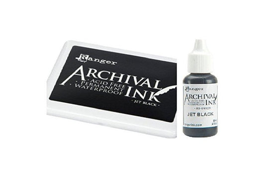 Ranger Archival Jet Black Permanent Dye Ink Stamp Pad & Re-Inker Refill