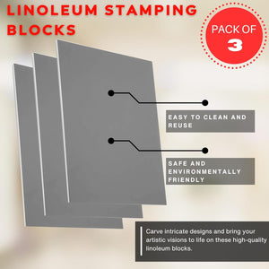 Linoleum Blocks for Printmaking - Printmaking Supplies from Pixiss - Linocut Rubber Stamps (3 Pack) 8"x10"x1/8" - Stamp Block for Stamp Making Kit - Linoleum Block Printing Kit for Relief Printing