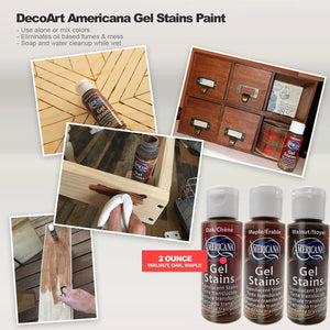 Americana Gel Stain Wood Stain Paint 3-Pack, Wood Tint Colors Walnut, Oak, Maple, 2-Ounce, With Foam Brushes For Gel Stain Paint