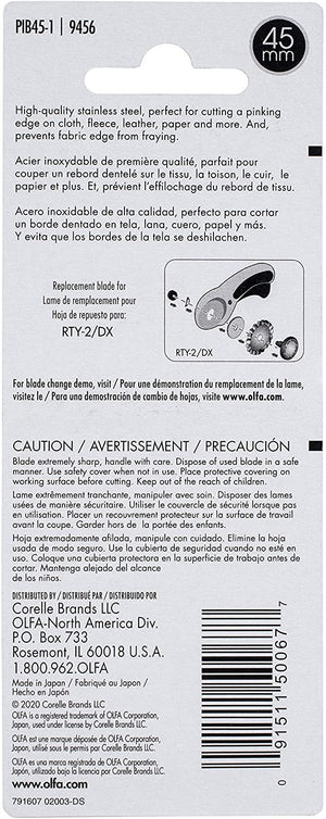 OLFA 45mm Rotary Cutter Pinking Blade, 1 Blade (PIB45-1) - Stainless Steel Circular Decorative Edge Blade for Crafts, Sewing, Quilting, Scrapbooking, Fits Most 45mm Rotary Cutters