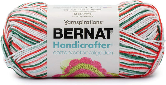 Bernat Handicrafter Cotton Yarn, Gauge 4 Medium Worsted, Mistletoe Ombre