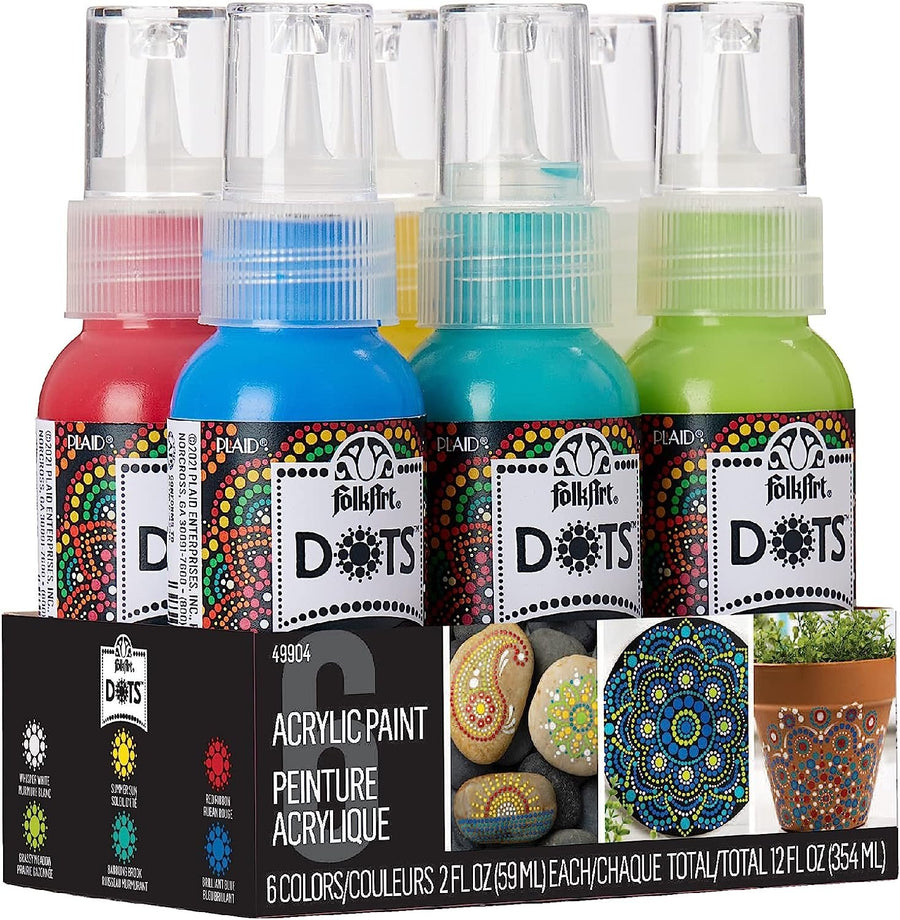 FolkArt Dots Set, 6 Piece Acrylic Paint Kit Featuring 6 Colors for DIY Indoor & Outdoor Multi-Surface Craft Projects, 49904