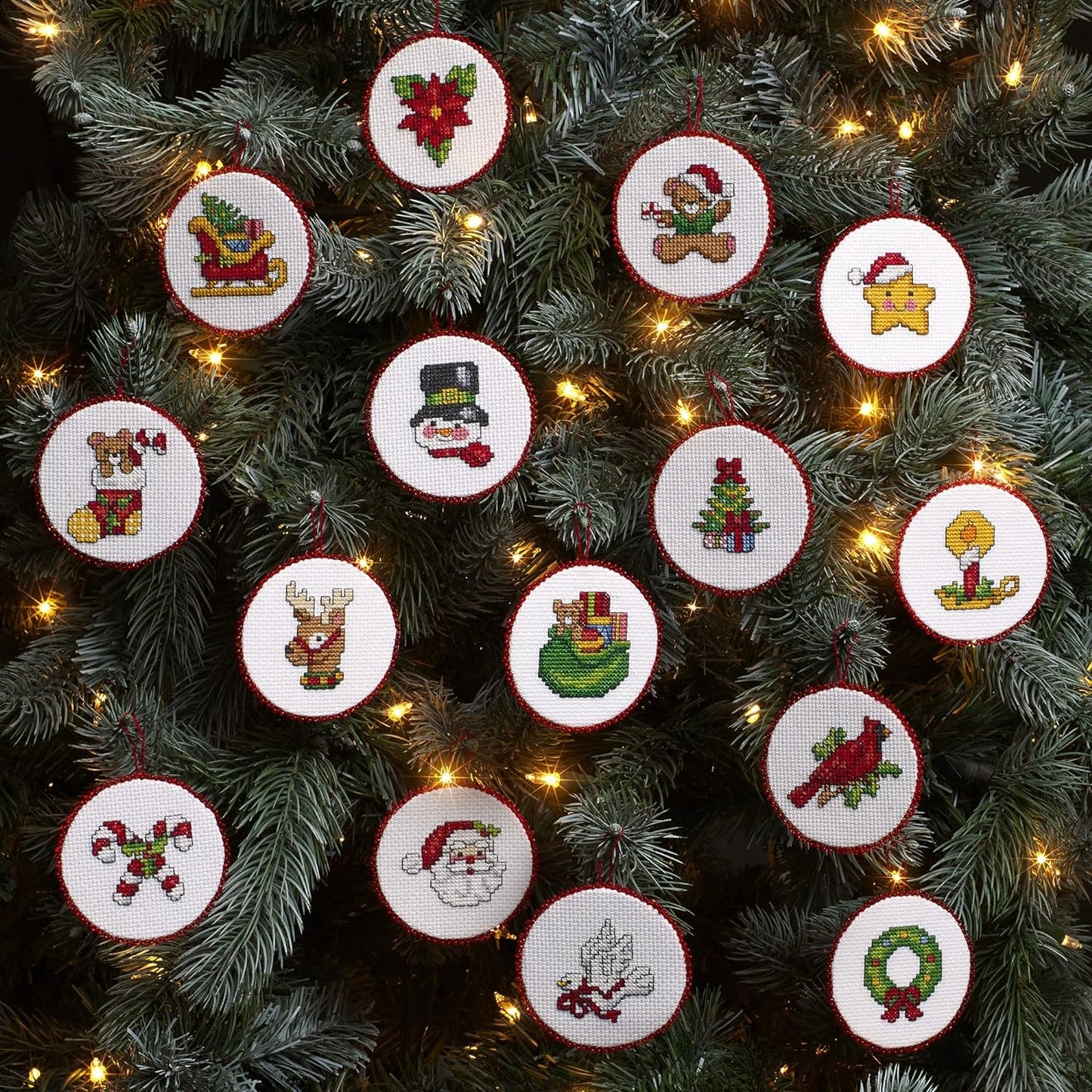 Bucilla Cross-Stitch 14 Piece Ornament Making Kit, Classic Christmas Collection, Perfect for DIY Arts and Crafts, 89454E