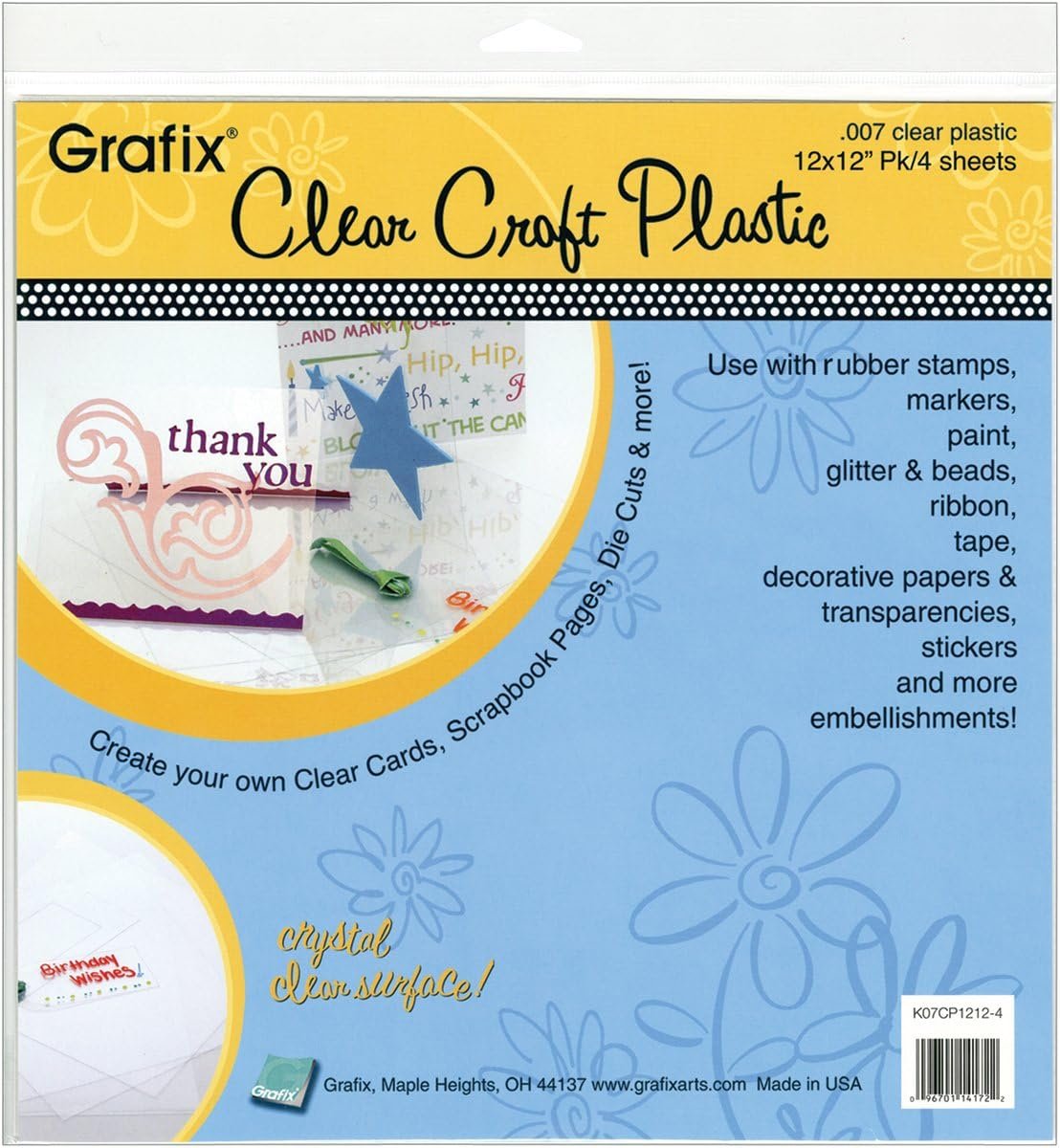 Grafix Clear Craft Plastic .007 Thickness 6-Inch by 6-Inch