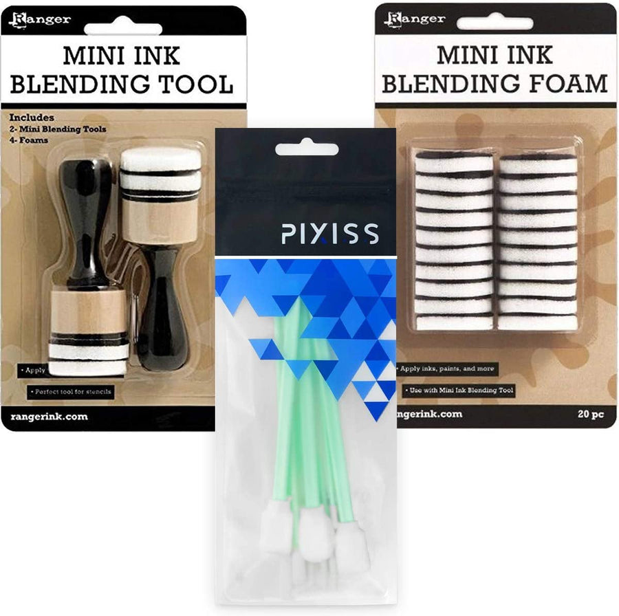 Ink Blending Bundle, 2 Ranger Mini Ink Blending Tools, 20pc Blending Foam Replacements and 10 Pixiss Precision Ink Blending Tools