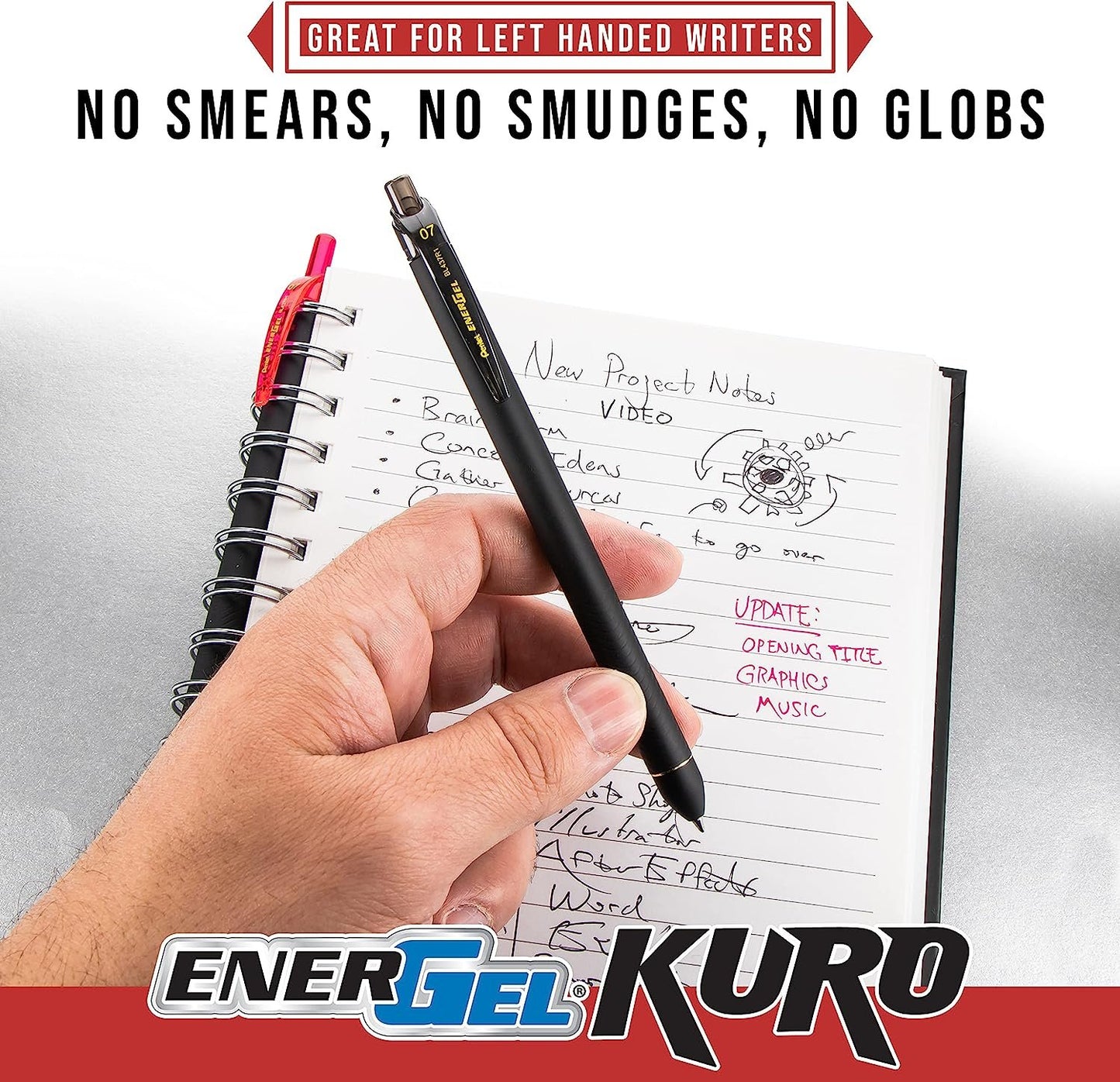 Pentel EnerGel Kuro Gel Pen, (0.7mm) Medium line, Assorted Ink,12 Pack (BL437R1BP12M)