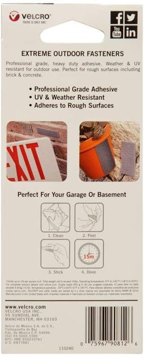 VELCRO Brand Industrial Fasteners Extreme Outdoor Weather Conditions Professional Grade Heavy Duty Strength Holds up to 15 lbs on Rough Surfaces, 4in x 1in (5pk), Strips, Gray