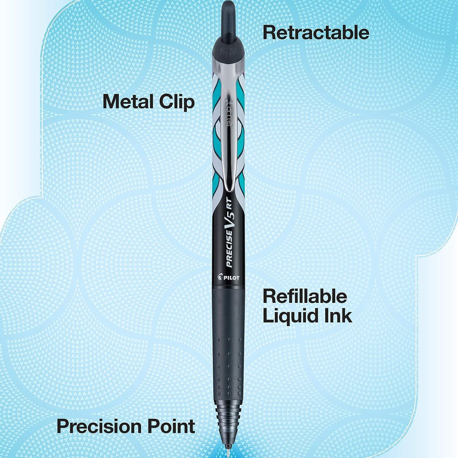 PILOT Precise V5 RT Deco Collection Refillable & Retractable Liquid Ink Rolling Ball Pens