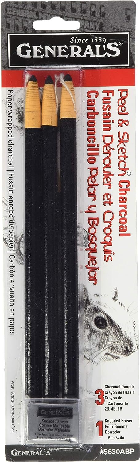Peel & Sketch Charcoal Pencils 3/Pkg-