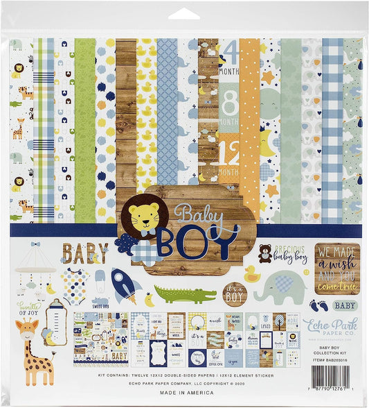 Echo Park Paper Company Baby Boy Collection Kit paper, blue, green, mint, yellow 12-x-12-Inch