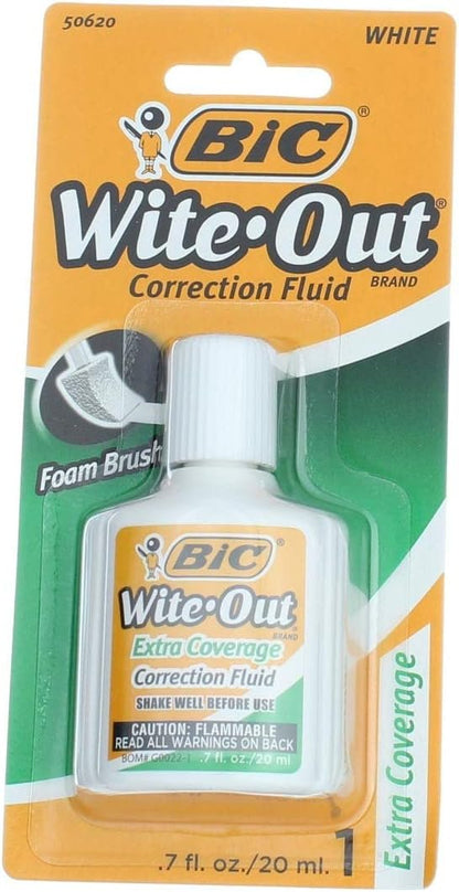 BIC 3284 Wite Out Extra Coverage Correction Fluid.7oz, White