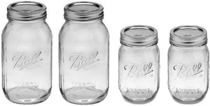 Ball Mason Regular Mouth Jars with Lids and Bands, Set of 4 Jars, Two 32oz Jars + Two 16oz Jars (Bundle Pack)