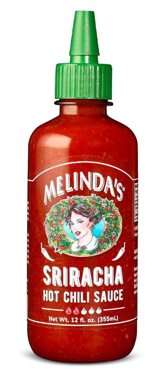 Melinda’s Sriracha Hot Sauce - Classic, Gourmet Sriracha Sauce Made with Fermented Red Jalapeños & Garlic - Keto, Kosher, Vegan, Non-GMO and Gluten Free Hot Sauce - 12oz, 1 Pack