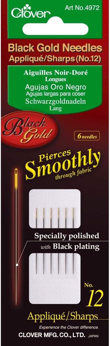 CLOVER Black Gold Applique Sharps Sewing Needles Pack of 6