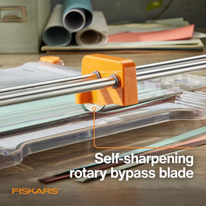 Fiskars ProCision™ Rotary Bypass Paper Trimmer - 12" Cut Length - Craft Paper and Mixed Media Cutter with Grid Lines Orange