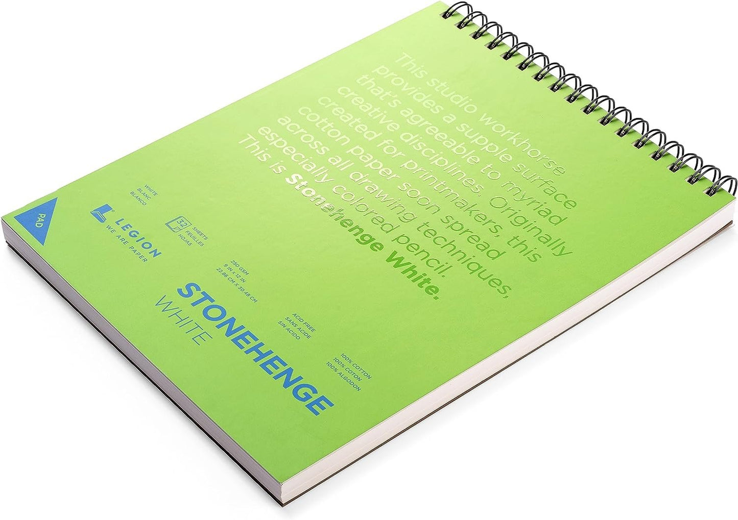 Legion Stonehenge Wired Pad , Cotton Deckle Edge Paper, White Paper, 32 Sheets, 9 x 12"