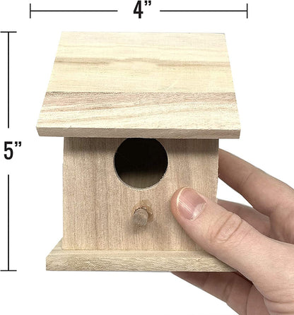 Pixiss Birdhouse Craft Bundle - 6 Unfinished Pixiss Wood Birdhouses (5-7 Inches), 16x 2-Ounce Pixiss Acrylic Paints, 25 Assorted Brush Set, 2X Palettes