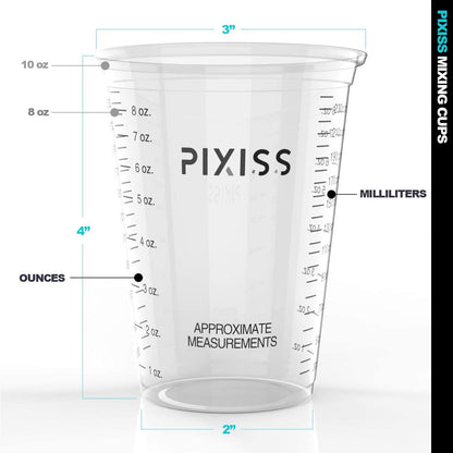 Painter's Pyramid Stands Kit, 20X 10-Ounce Disposable Graduated Clear Plastic Cups for Mixing Paint, Stain, Epoxy, Resin, 20x Pixiss Wood Mixing Sticks