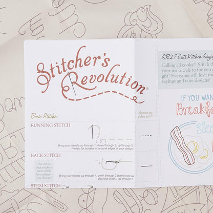 Stitcher's Revolution Cute Kitchen Sayings Iron-On Transfer Patterns for Embroidery, red