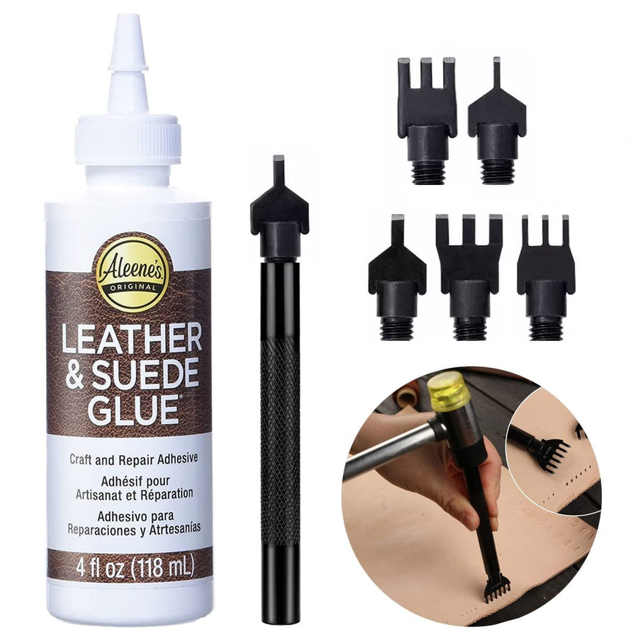 Leather Glue Adhesive - Aleenes Leather Fabric Glue for Patches, Upholstery, Tears, Canvas, Clothing, Leather Punch Pen Tool with 6 Replacement Tips