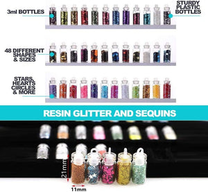 Extra Fine Glitter for Tumblers, Glitter and Sequins for Tumblers, Epoxy Tumbler Supplies 48 Pack Bulk Bottles Kit 5ml Each