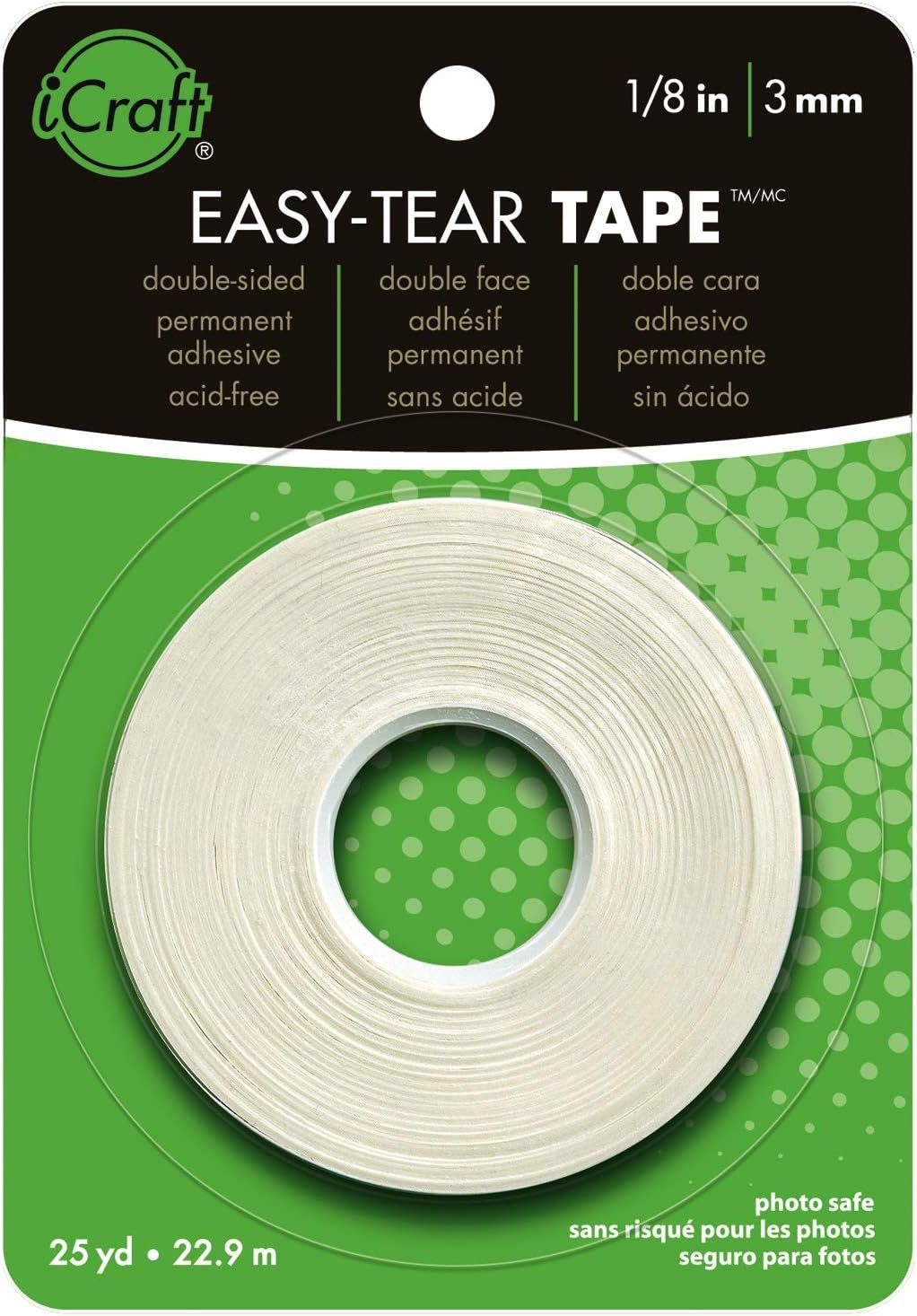 iCraft Easy-Tear Double-Sided Adhesive Tape, 1/8" x 25 Yards, White