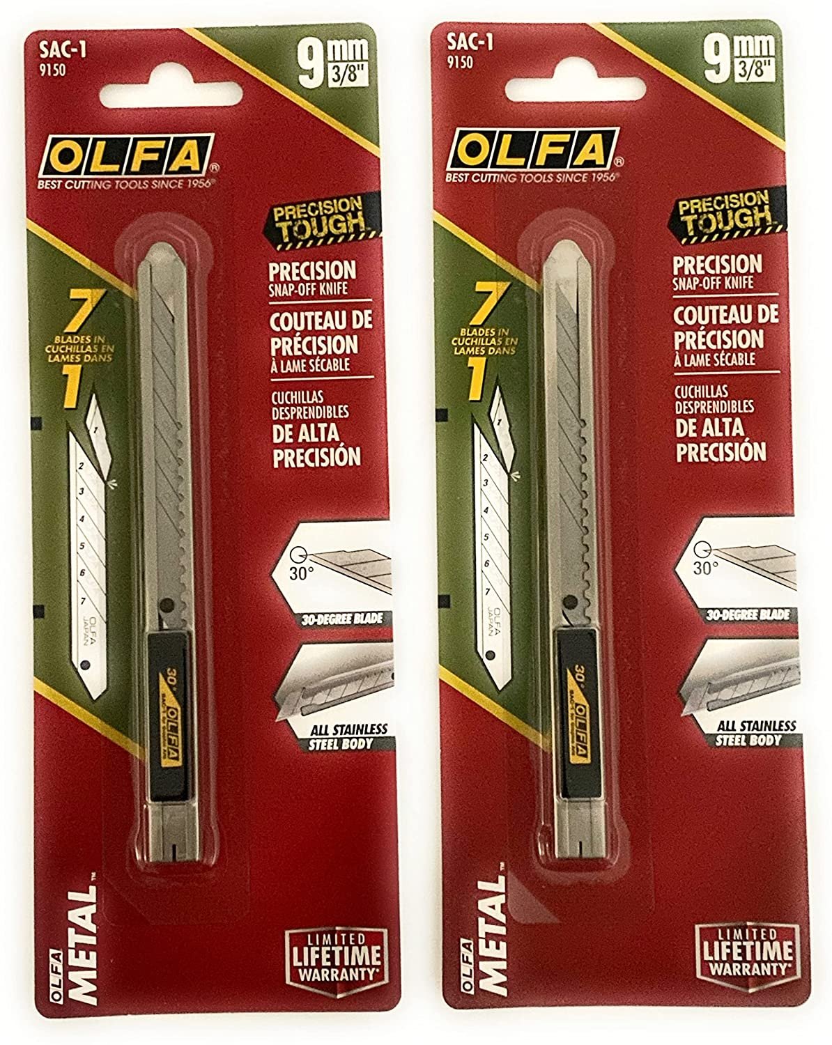 OLFA 9150US SAC-1 9mm Stainless Steel Auto-Lock Graphics Knife, Silver