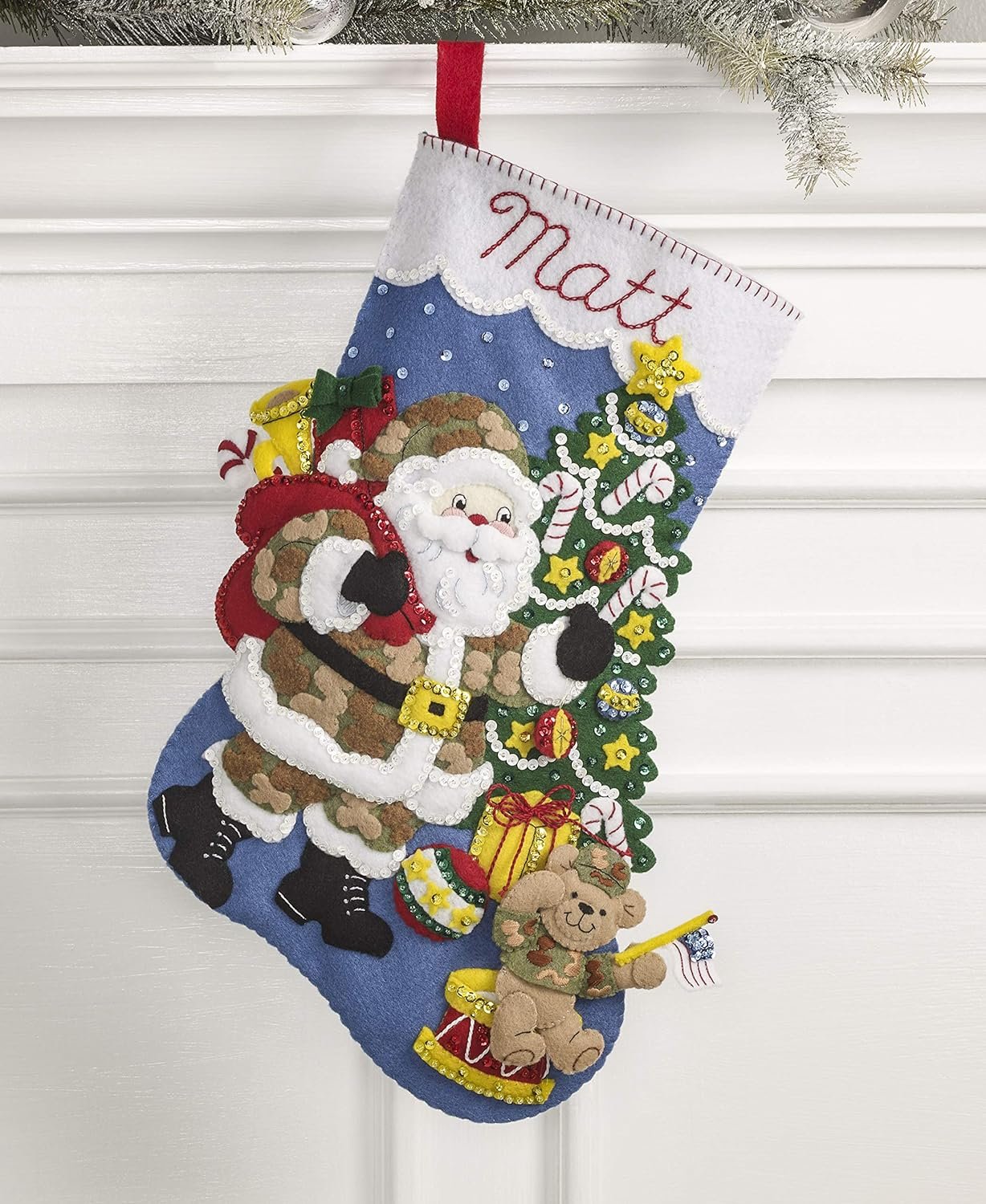 Bucilla Camo Santa Felt Applique Stocking Kit, 18 Inch