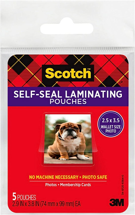 Scotch(R) Self-Sealing Laminating Pouches , Gloss Finish, 2 1/2 Inches x 3 1/2 Inches (PL903G)