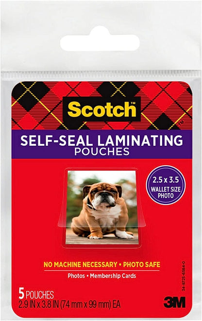 Scotch(R) Self-Sealing Laminating Pouches , Gloss Finish, 2 1/2 Inches x 3 1/2 Inches (PL903G)