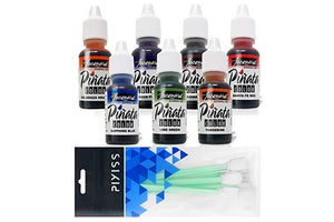 Jacquard Pinata Alcohol Inks 7 Pack Bundle, Passion Purple, Santa Fe Red, Tangerine, Sapphire Blue, Lime Green, Calabaza Orange, Havana Brown and 10X Pixiss Ink Blending Tools