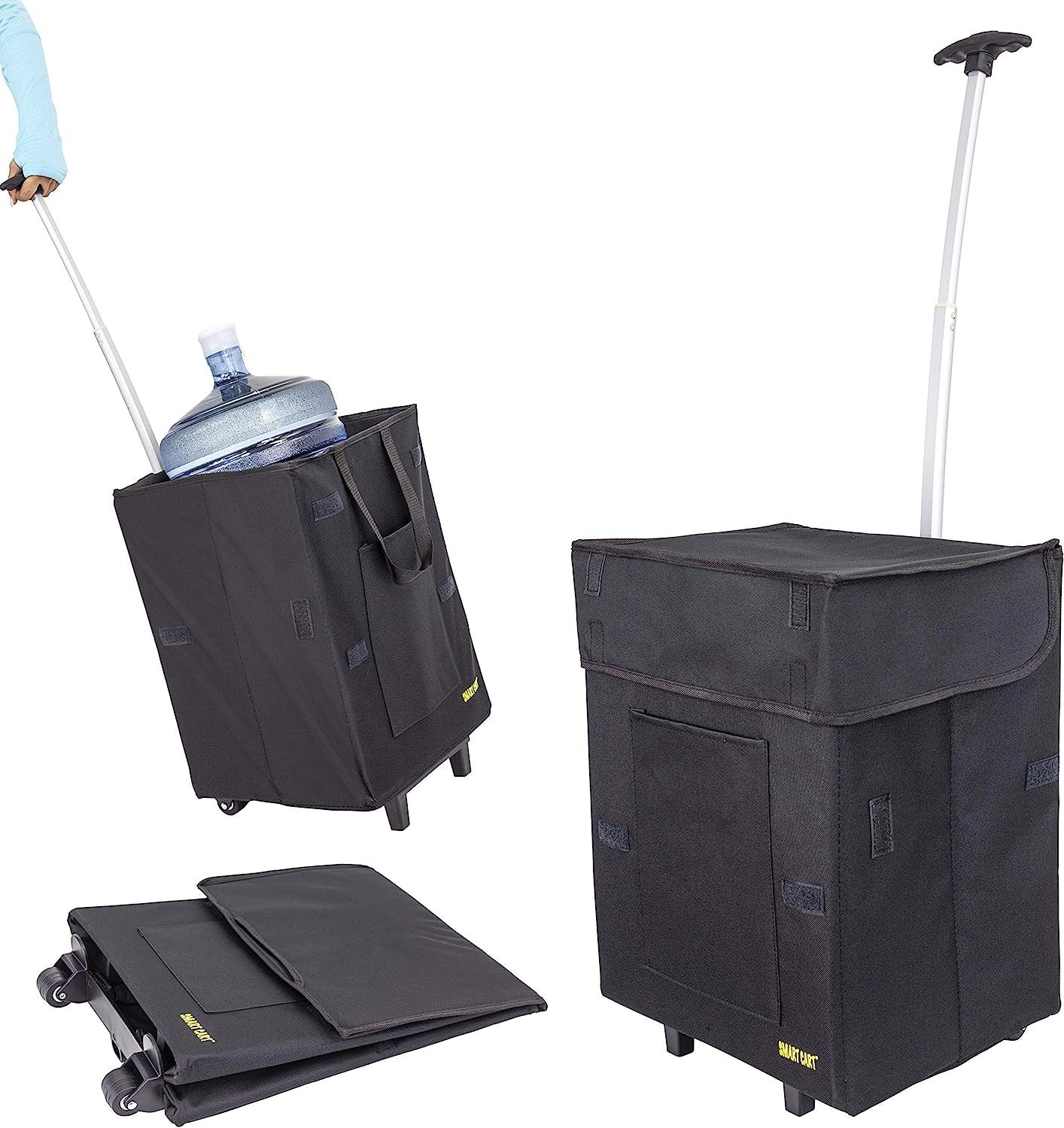 dbest products Bigger Smart Cart, Black Collapsible Rolling Utility Cart Basket Grocery Shopping Teacher Hobby Craft Art