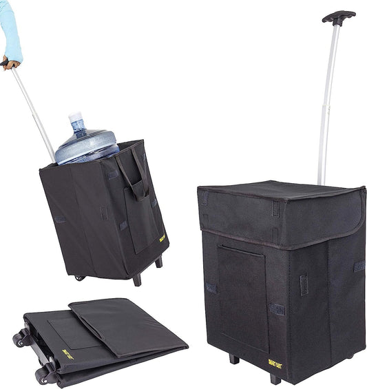 dbest products Bigger Smart Cart, Black Collapsible Rolling Utility Cart Basket Grocery Shopping Teacher Hobby Craft Art