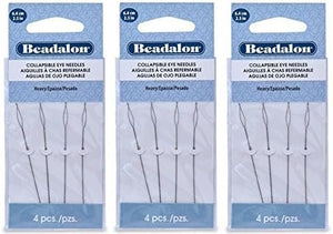 3 Packs - Beadalon Collapsible Eye Needles 2.5" Heavy - 4pcs/pk - Total 12 Needles (in Rigid Pak TM Mailer)