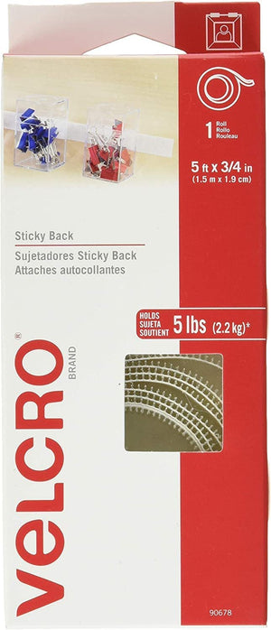 VELCRO Brand - Sticky Back Hook and Loop Fasteners – Peel and Stick Permanent Adhesive Tape Keeps Classrooms, Home, and Offices Organized – Cut-to-Length Roll | 5ft x 3/4in Tape | White