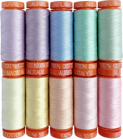 Aurifil Tula Pink Unicorn Poop Thread Set 10 Small spools 50wt Cotton Thread, Assorted